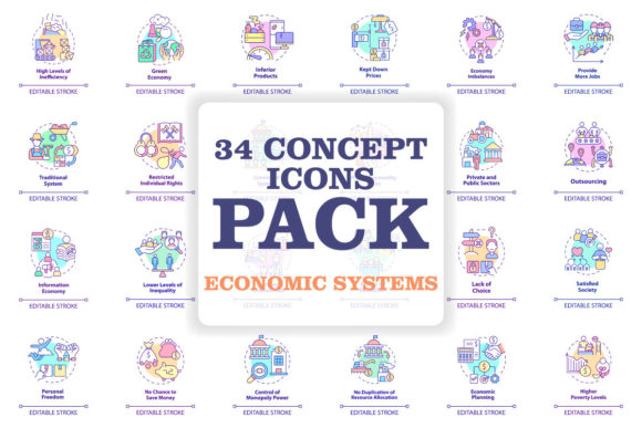 Economic Systems Concept Icons Bundle: A Visual Toolkit for Streamlining Professional Communication